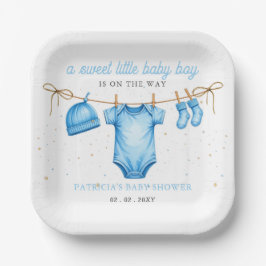 Budget Clothesline Blue Boy Baby Shower invitation ペーパープレート