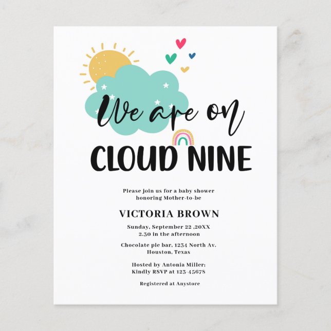 Budget Cloud NIne Baby Shower Invitation (正面)
