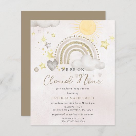Budget Cloud Nine Boho Baby Shower Invitation (正面/裏面)