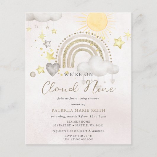Budget Cloud Nine Boho Baby Shower Invitation (正面)
