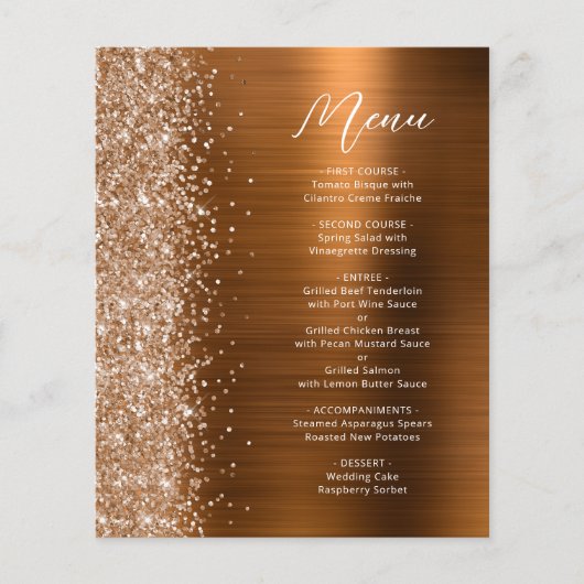 Budget Copper Glam Glitter Wedding Menu (正面)
