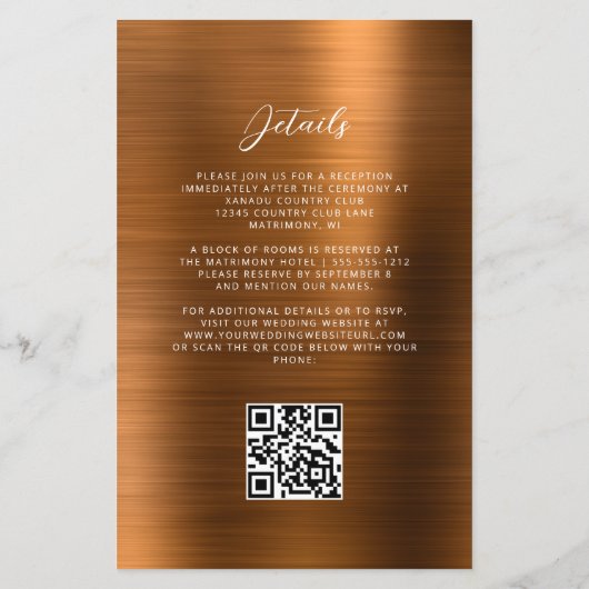 Budget Copper Glam QR Code Wedding Invite (裏面)
