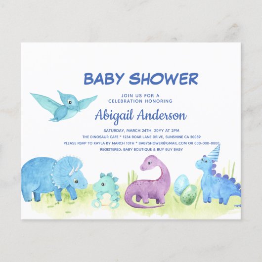 Budget Cute Dinosaur Baby Shower Invitation チラシ (正面)