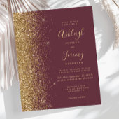 Budget Dark Burgundy Gold Glitter Wedding Invite