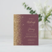 Budget Dark Burgundy Gold Glitter Wedding Invite (スタンド正面)