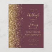 Budget Dark Burgundy Gold Glitter Wedding Invite (正面)