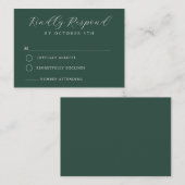 Budget Dark Green Minimalist Wedding RSVP Card ノートカード (正面/裏面)