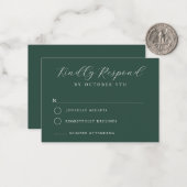 Budget Dark Green Minimalist Wedding RSVP Card ノートカード (正面/裏面インサイチュ)
