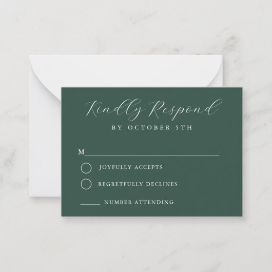 Budget Dark Green Minimalist Wedding RSVP Card ノートカード (正面)