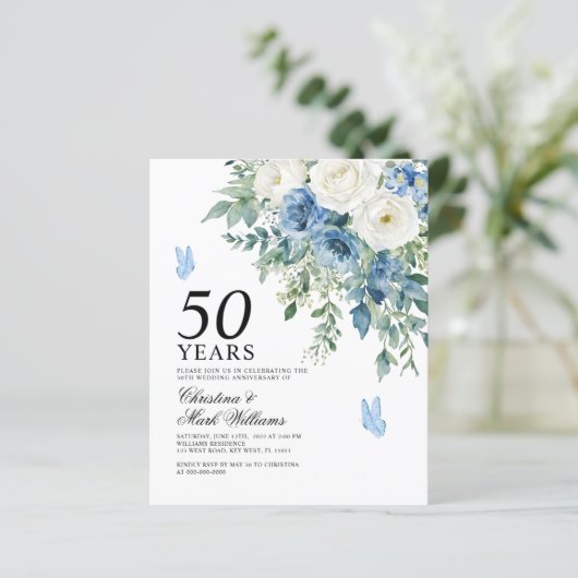 Budget Dusty Blue 50th Wedding Anniversary Invite (スタンド正面)
