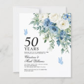 Budget Dusty Blue 50th Wedding Anniversary Invite (正面)