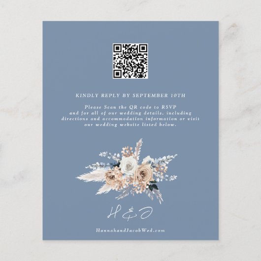 Budget Dusty Blue Boho Wedding QR Code RSVP Invite (裏面)