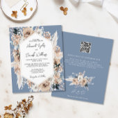 Budget Dusty Blue Boho Wedding QR Code RSVP Invite