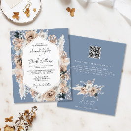 Budget Dusty Blue Boho Wedding QR Code RSVP Invite