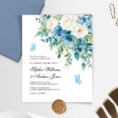 Budget Dusty Blue Flowers Wedding Invitation
