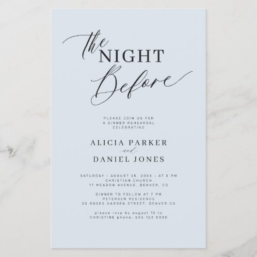 Budget dusty blue rehearsal dinner invitation チラシ (正面)