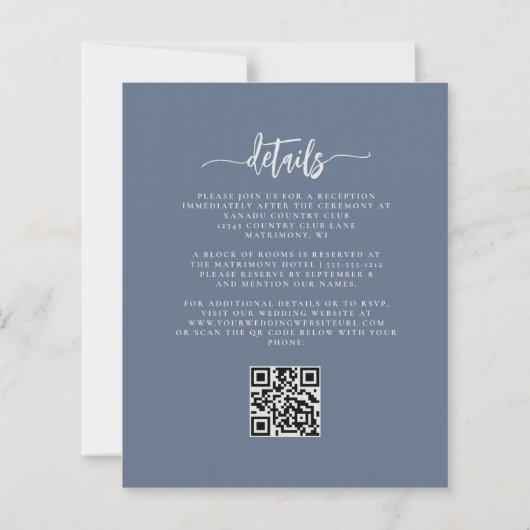 Budget Dusty Blue Silver Floral QR Code Wedding (裏面)