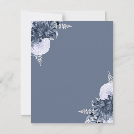 Budget Dusty Blue Silver Floral Wedding Invite (裏面)