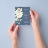 Budget Dusty Blue & Whi Floral Blue Wedding Flyer チラシ (手)