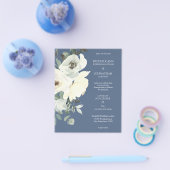 Budget Dusty Blue & Whi Floral Blue Wedding Flyer チラシ (シングル)