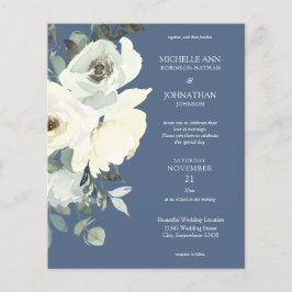Budget Dusty Blue & Whi Floral Blue Wedding Flyer チラシ
