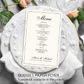 Budget elegant black cream ivory wedding menu チラシ
