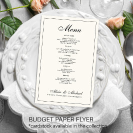 Budget elegant black cream ivory wedding menu チラシ