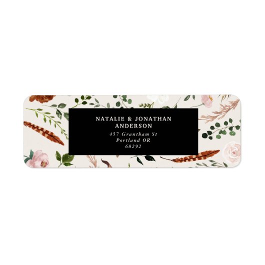 Budget elegant black terracotta floral wedding lab ラベル (正面)