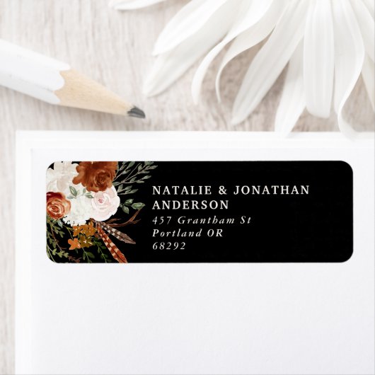 Budget elegant black terracotta floral wedding lab ラベル (インサイチュ)