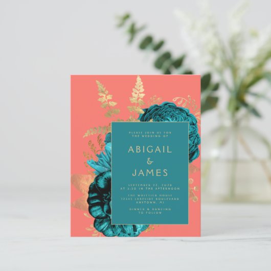 Budget Elegant Floral Teal Coral Gold Wedding (スタンド正面)