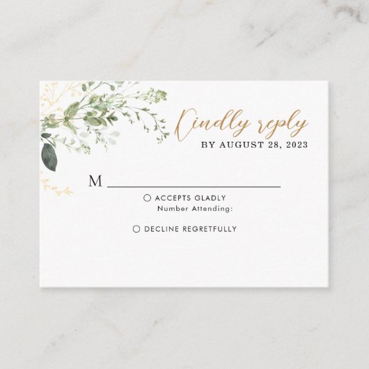 BUDGET Elegant Gold Greenery Eucalyptus Wedding エンクロージャーカード (正面)