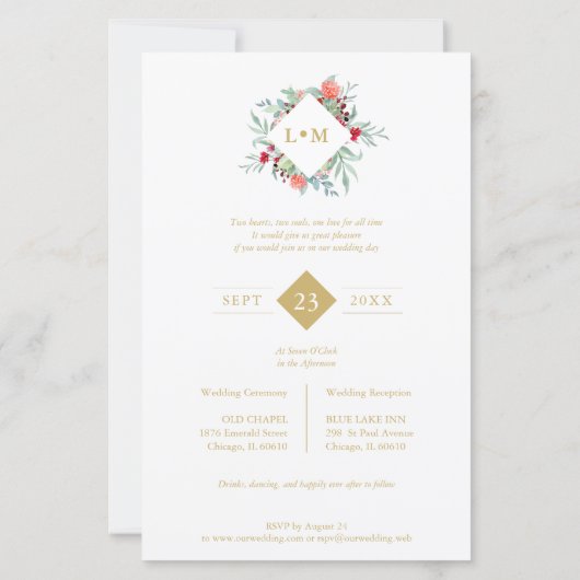 Budget Elegant Modern Initials Floral 2 Photos (裏面)