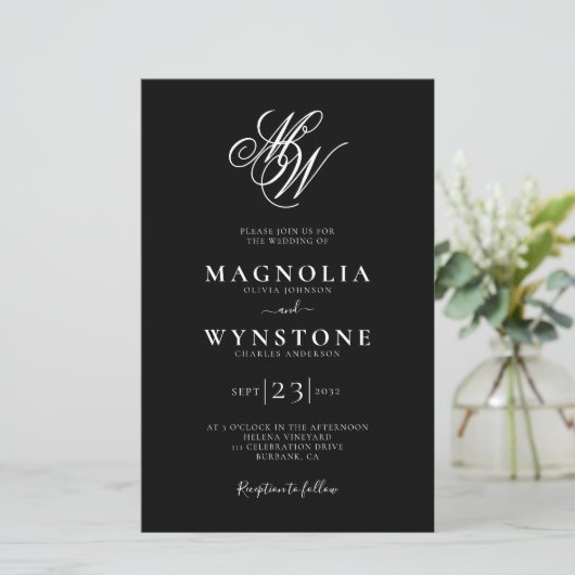 Budget Elegant Monogram QR Code Wedding Invitation (スタンド正面)