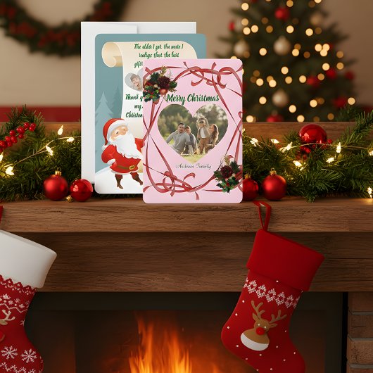 Budget Elegant Red Bow Christmas 3 Photo  シーズンカード