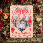 Budget Elegant Red Bow Christmas Four Photo シーズンカード