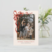 Budget Elegant Red Bow Christmas One Photo シーズンカード (スタンド正面)