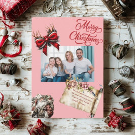 Budget Elegant Red Bow Christmas Photo Holiday  シーズンカード