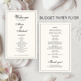 Budget elegant simple black ivory wedding program チラシ