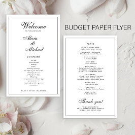 Budget elegant simple black white wedding program チラシ