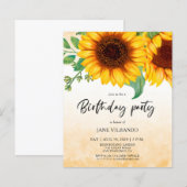 Budget Elegant Sunflower Birthday Party Invitation (正面/裏面)
