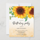 Budget Elegant Sunflower Birthday Party Invitation (正面)