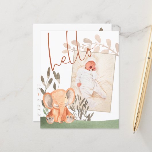 Budget Elephantベビー写真誕生のお知らせ (正面/裏面インサイチュ)