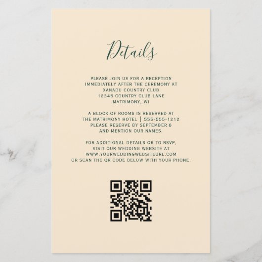 Budget Emerald Agate Champagne QR Code Wedding (裏面)
