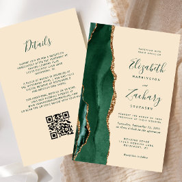 Budget Emerald Agate Champagne QR Code Wedding