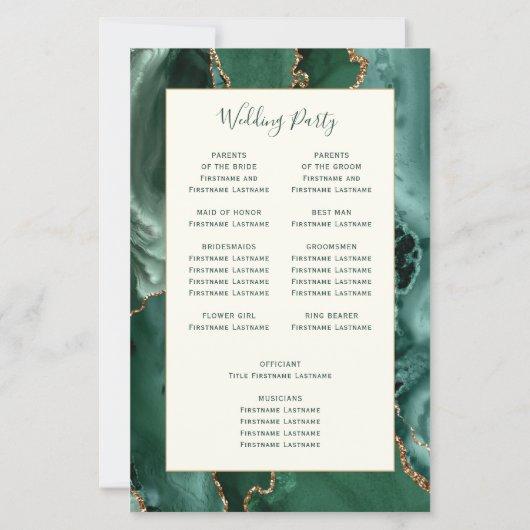 Budget Emerald Green Agate Ivory Wedding Program (裏面)