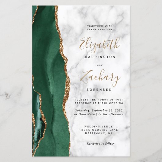 Budget Emerald Green Agate Marble QR Code Wedding (正面)