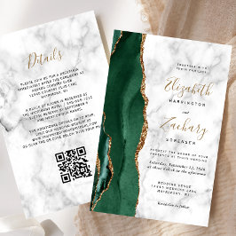 Budget Emerald Green Agate Marble QR Code Wedding