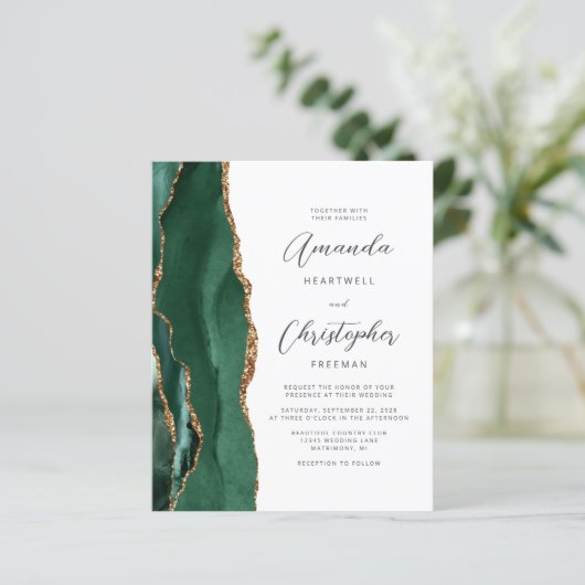 Budget Emerald Green Agate Wedding Invite (スタンド正面)