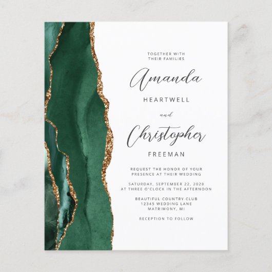 Budget Emerald Green Agate Wedding Invite (正面)
