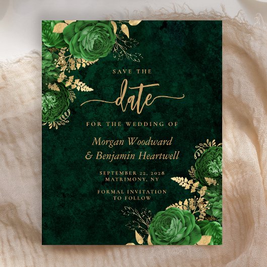 Budget Emerald Green Floral Wedding Save the Date
